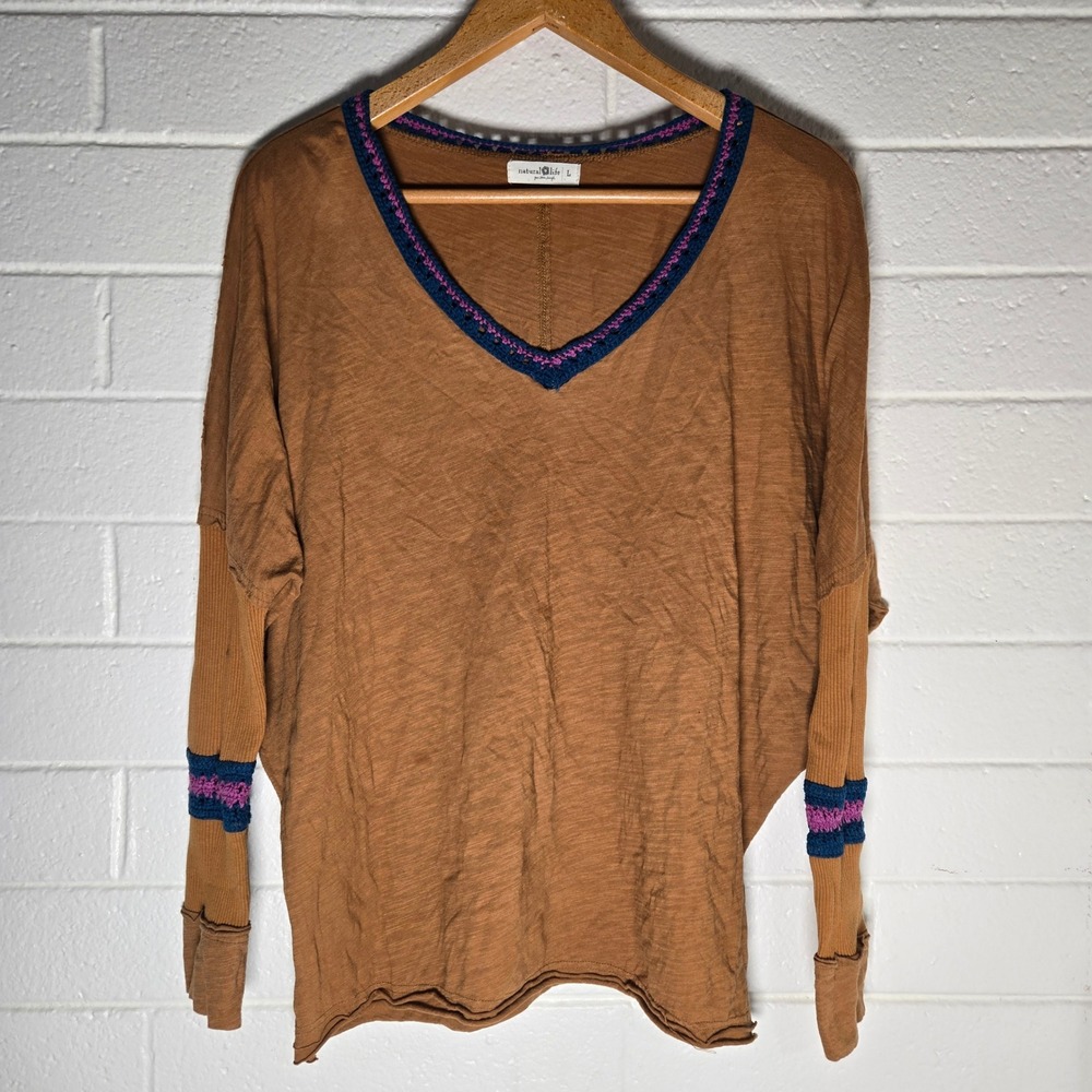 Natural Life Top Large Oversized Crochet Boho Slouchy Tee Slub Cotton Beach